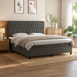 Queen Size Box Spring Bed with Pocket Spring Mattress and LED Headboard