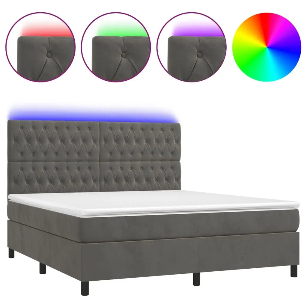 Box Spring Bed with Pocket Spring Mattress Adjustable Headboard Queen Size Grey Velvet