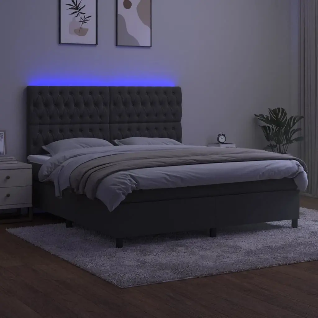Box Spring Bed with Pocket Spring Mattress Adjustable Headboard Queen Size Grey Velvet