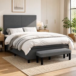 Box Spring Bed with Pocket Spring Mattress in Dark Grey