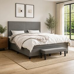 Queen Size Bed with Pocket Spring Mattress and Adjustable Headboard