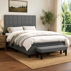 Adjustable Dark Grey Box Spring Bed with Pocket Spring 137x187cm