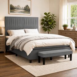 Box Spring Bed with Pocket Spring Mattress in Dark Grey