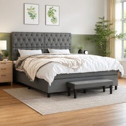 Queen Box Spring Bed with Pocket Spring Mattress, Dark Grey