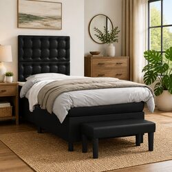 Box Spring Bed with Pocket Spring Mattress and Bench, Black