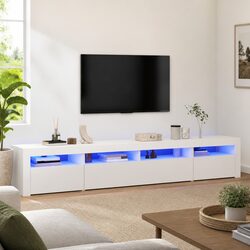 240cm RGB LED White TV Cabinet with Ample Storage