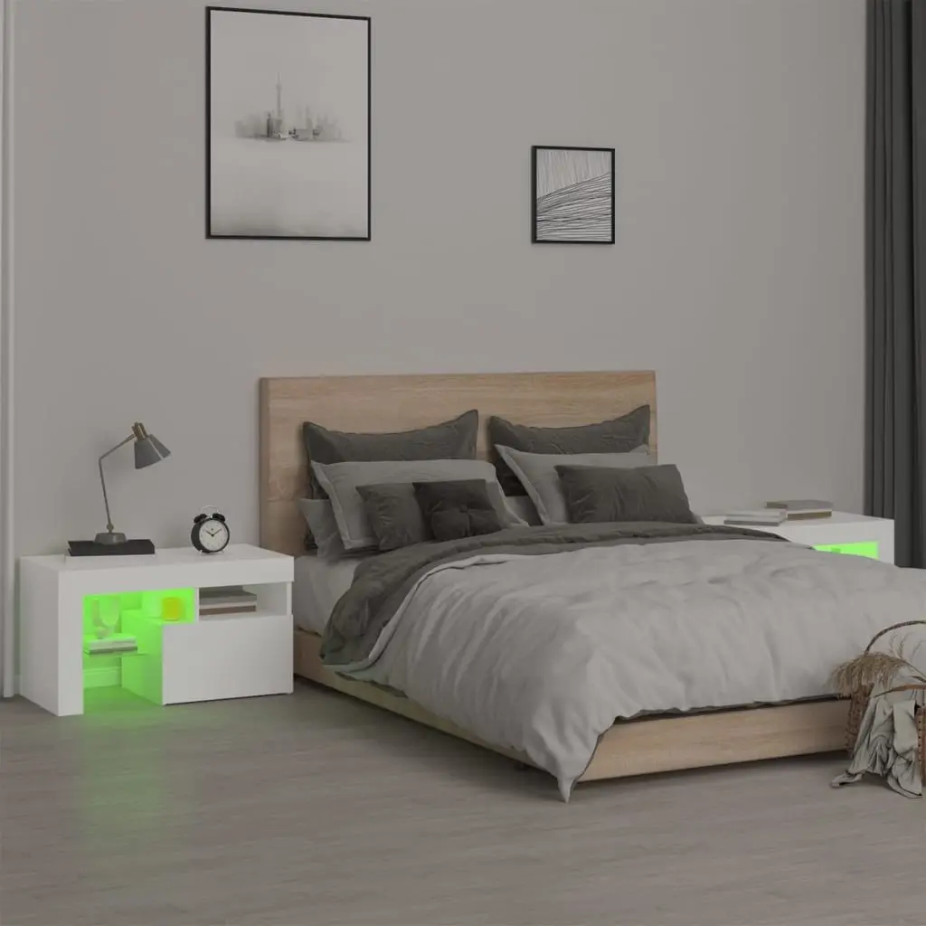 Bedside Cabinets Set of 2 RGB LED Lights Modern Storage White 70x36.5x40cm