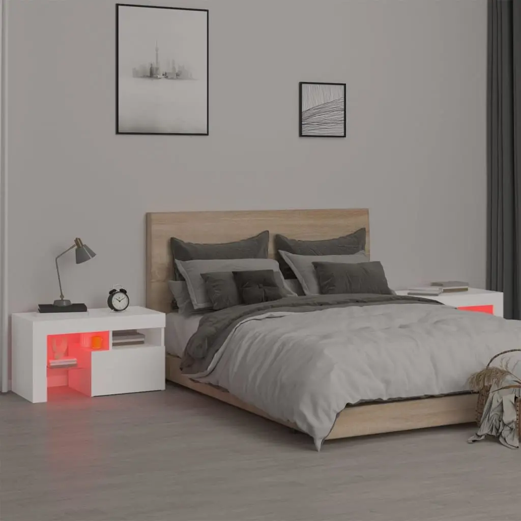 Bedside Cabinets Set of 2 RGB LED Lights Modern Storage White 70x36.5x40cm