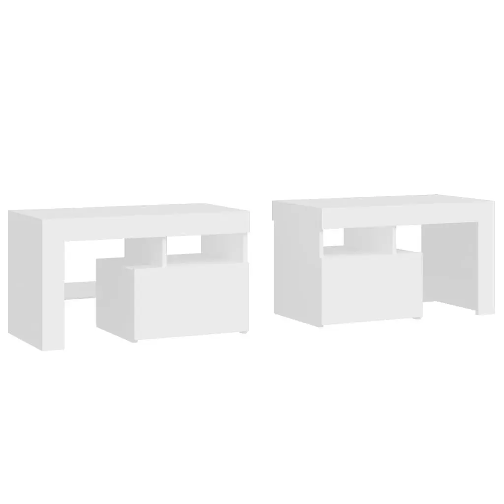 Bedside Cabinets Set of 2 RGB LED Lights Modern Storage White 70x36.5x40cm