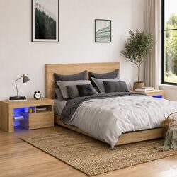 2-Piece Sonoma Oak Nightstand Cabinets with LED Lighting