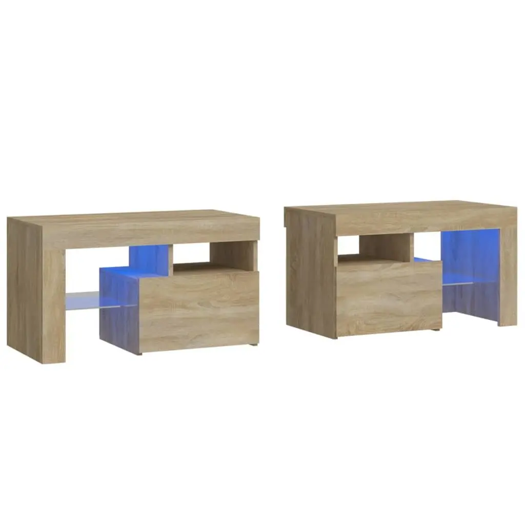 Bedside Cabinets Modern Storage 2 pcs RGB LED Lights Sonoma Oak