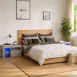 RGB LED Bedside Storage Cabinets Pair 70x36.5x40cm Grey