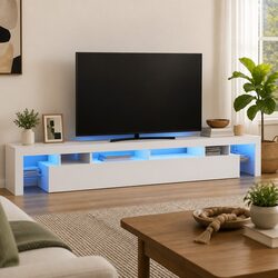RGB LED Light White TV Cabinet Storage Unit 260x36.5x40cm