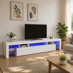 RGB LED White TV Cabinet Storage Unit 215x36.5x40 cm