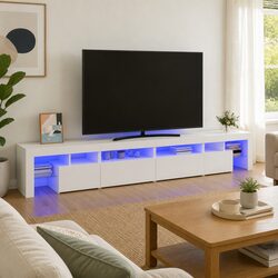 White TV Cabinet with RGB LED Lights 260x36.5x40cm Storage Unit