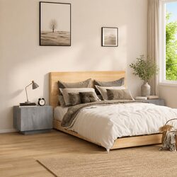 Grey Engineered Wood Bedside Cabinet with Storage