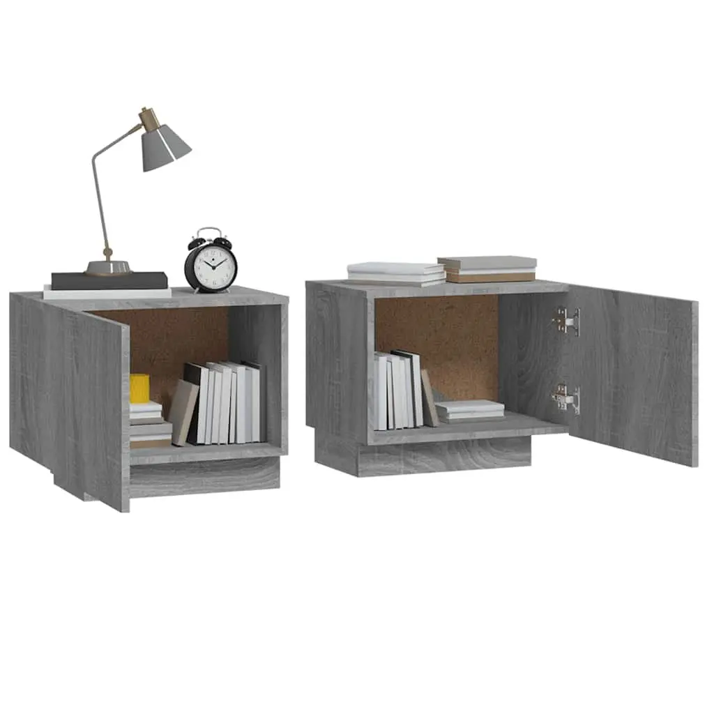 Bedside Table Grey Engineered Wood Storage Cabinet Bedroom Nightstand