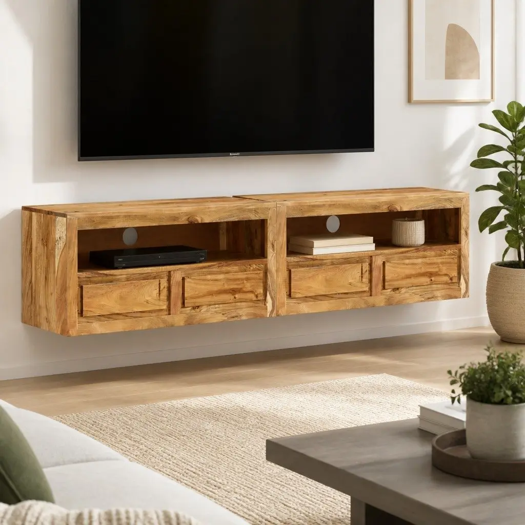 TV Cabinet Solid Wood Acacia Storage Drawers 88x30x40 cm Brown