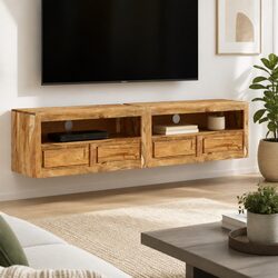 Acacia Wood TV Stand Unit with Drawers and Shelf