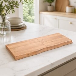 Live Edge Solid Oak Wood Tabletop with Folding Design