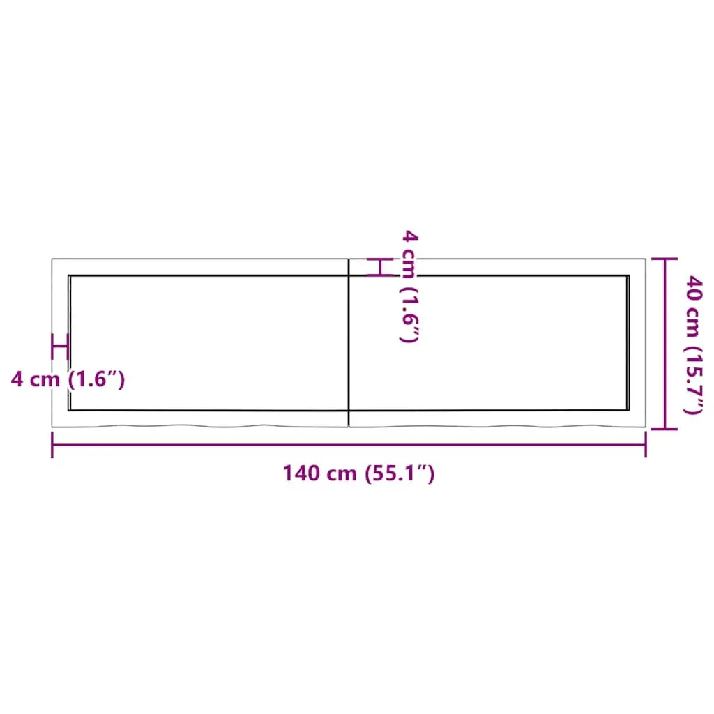 Solid Oak Wood Tabletop Live Edge Dark Brown 140x40cm Handmade Replacement Surface