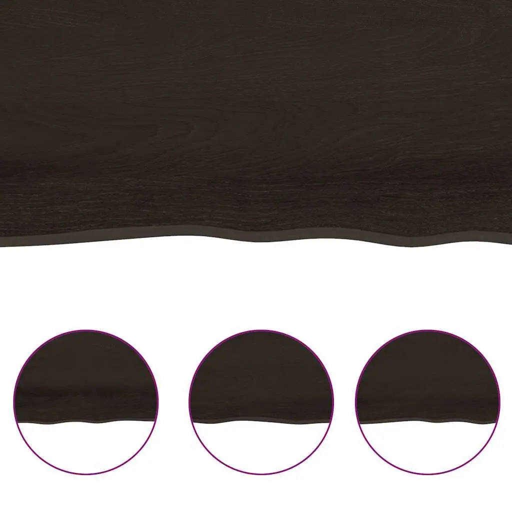 Solid Oak Wood Table Top Treated Dark Brown 140x50cm Handmade Live Edge