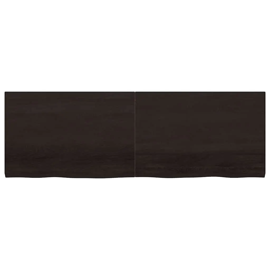 Solid Oak Wooden Table Top Convenience Feature Dark Treated 180x60cm Brown Handcrafted Live Edge