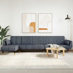 L-Shaped Sofa Bed Grey 275x140x70cm Convertible 3-Position Sleeper Couch Velvet