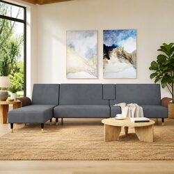 Convertible L-Shaped Sofa Bed in Dark Grey with Table
