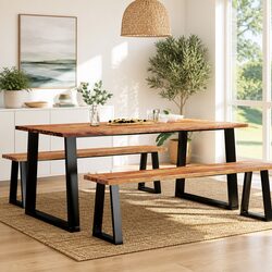 Solid Wood Dining Set 3 Pieces with Live Edge Design