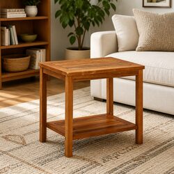 Acacia Wood Coffee Table with Storage Shelf