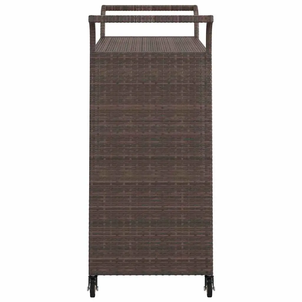 Bar Cart with Drawer Brown Poly Rattan Kitchen Dining Trolley Rolling Serving