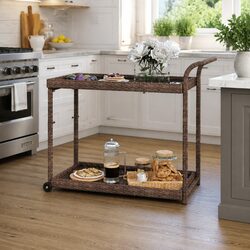 Durable Brown Poly Rattan Bar Cart 100x45x83 cm