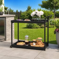 Weather-Resistant Black Poly Rattan Trolley