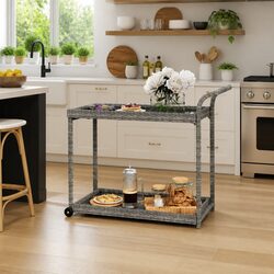 Grey Kitchen and Patio Service Trolley on Wheels