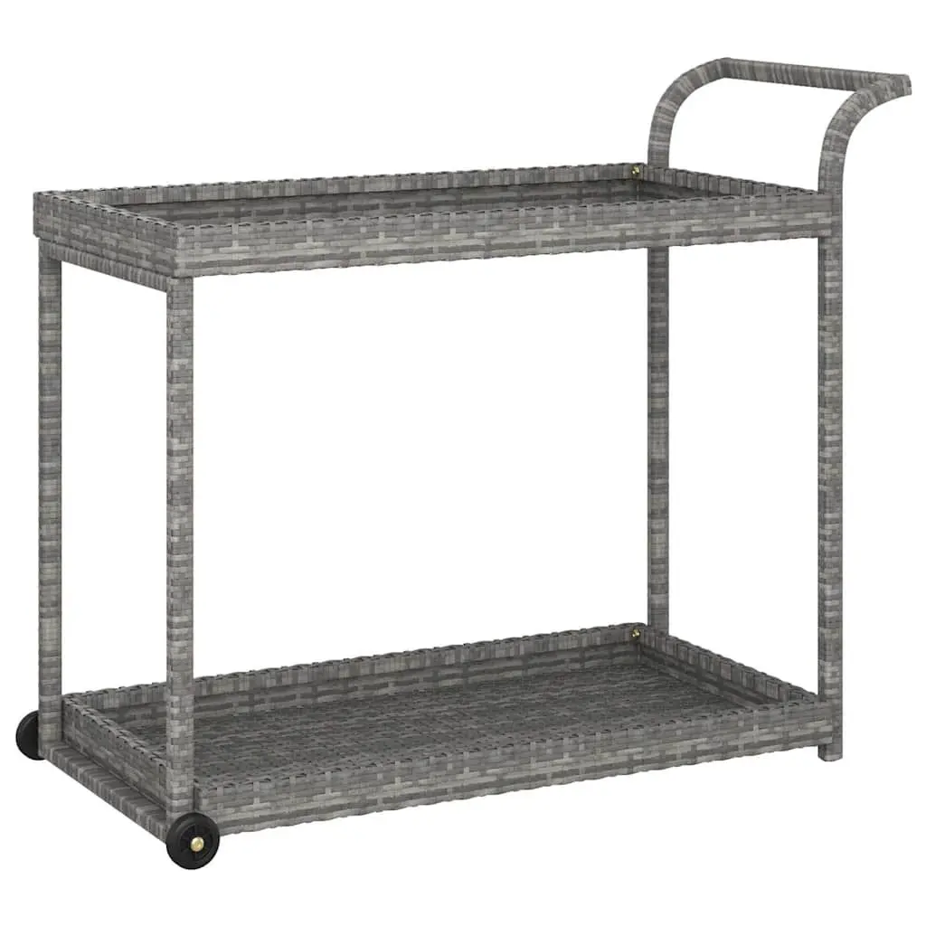 Bar Cart with Wheels Weather-Resistant Grey Poly Rattan 100 x 45 x 83 cm