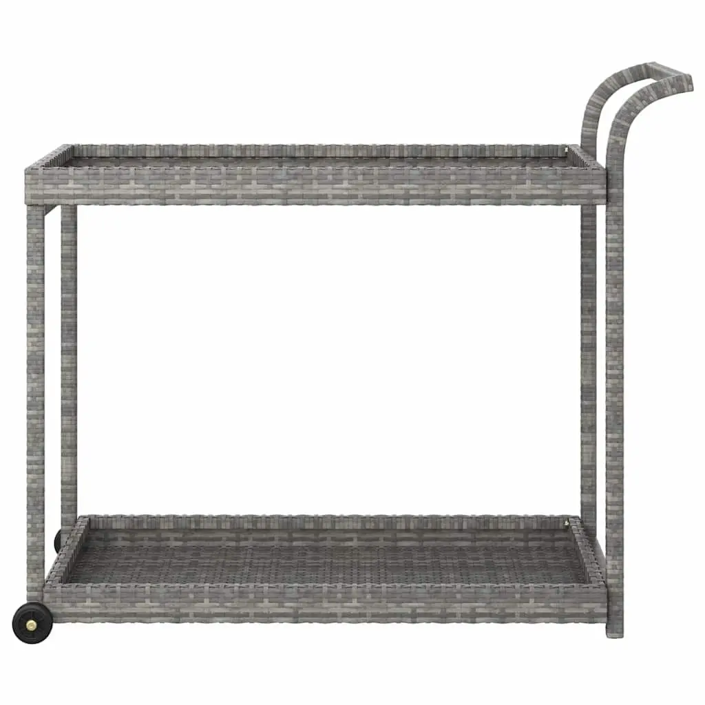 Bar Cart with Wheels Weather-Resistant Grey Poly Rattan 100 x 45 x 83 cm