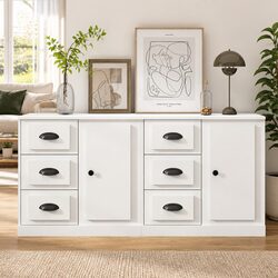 Set of 2 Engineered Wood White Sideboards Storage Cabinets