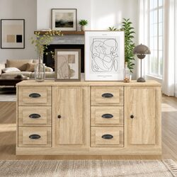 Engineered Wood Sideboard Cabinet Set, Brown Finish