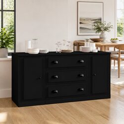 Black Engineered Wood 3-Piece Sideboard Set