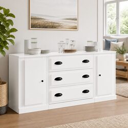 Three-Piece High Gloss White Sideboard Set