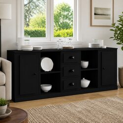3 Piece Black Engineered Wood Sideboard Storage Cabinet Set