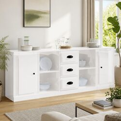 3-Piece High Gloss White Engineered Wood Sideboards