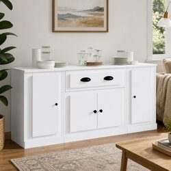 Set of 3 Storage Cabinets in White Engineered Wood
