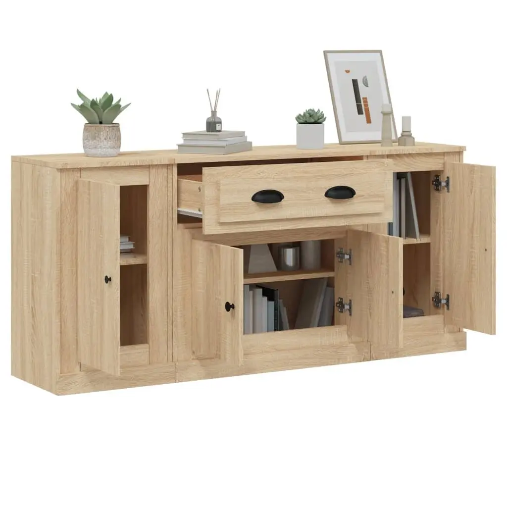 Sideboards Storage Cabinet Engineered Wood 3 Piece Brown Buffet Display Unit