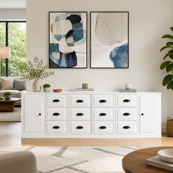 White Engineered Wood Sideboard Cabinet with Storage