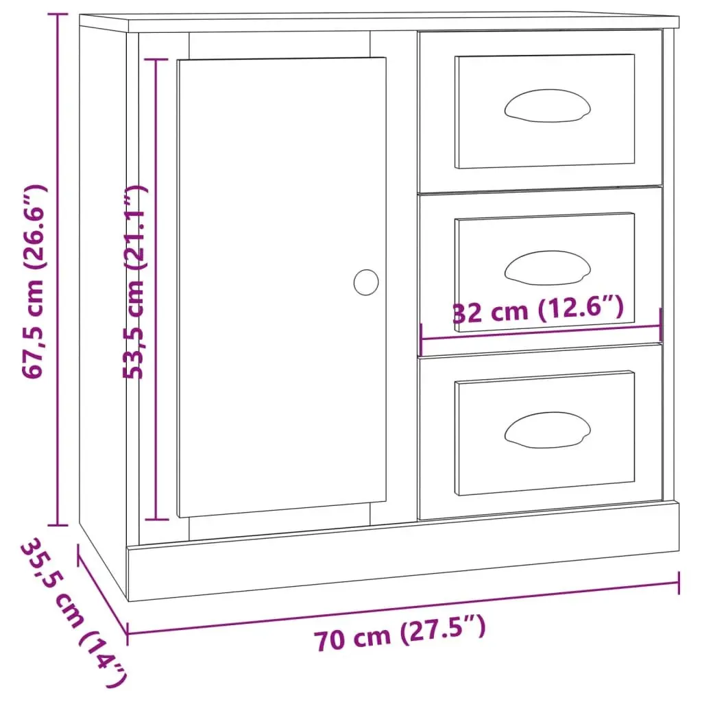 Sideboard Cabinet High Gloss White Engineered Wood 3 Piece Storage Buffet