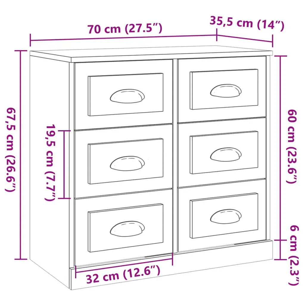 Sideboard Cabinet High Gloss White Engineered Wood 3 Piece Storage Buffet