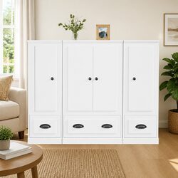 Set of 3 White Engineered Wood Highboards