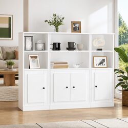 3-Piece White Highboard Storage Cabinet Set